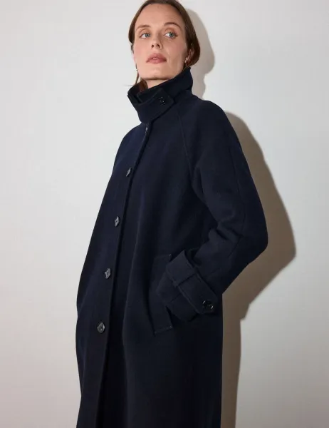 Whistles Wool Rich Longline Car Coat Navy
