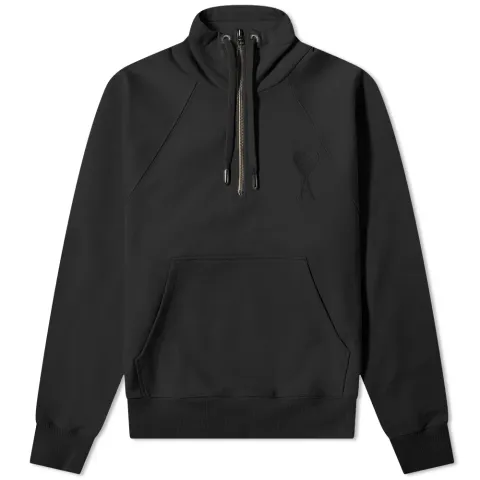 AMI Tonal Heart Half Zip Sweat