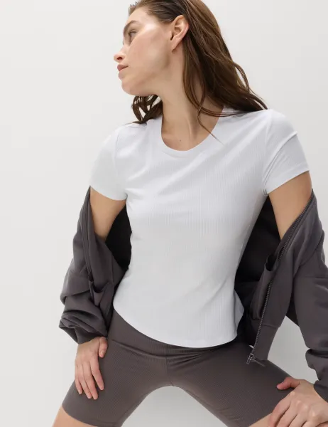 Goodmove Modal Rich Rib Round Neck Fitted T-Shirt White