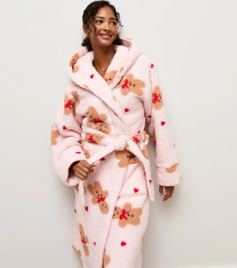 New Look Women's Pink Gingerbread Double Borg Texture Robe