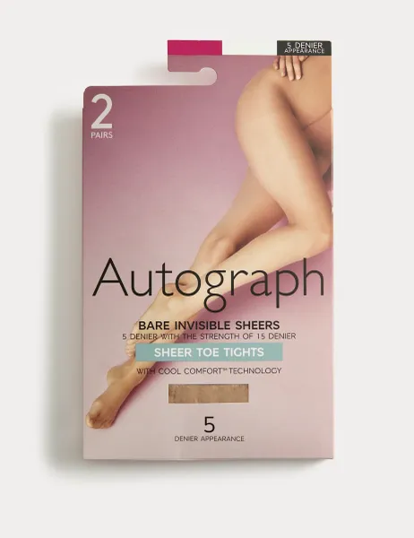 Autograph 2 Pack 5 Denier Bare Invisibles Sheer Tights Rich Amber