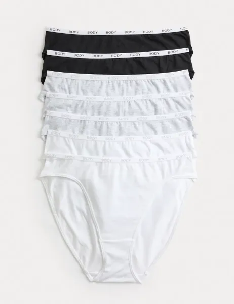 Body by M&S 7 Pack Cotton Rich High Leg Knickers Grey Mix