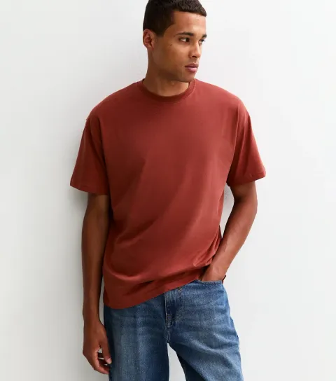 New Look Men's Red Oversized Crew Neck T-Shirt