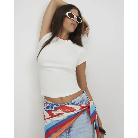 River Island Cotton Blend Scallop Baby Tee T-Shirt