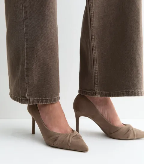 Women's Light Brown Faux Suede Twist Front Court Shoes Vegan