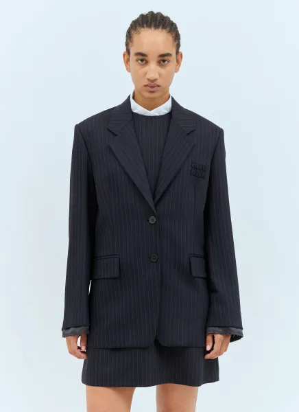 Logo Patch Pinstripe Blazer