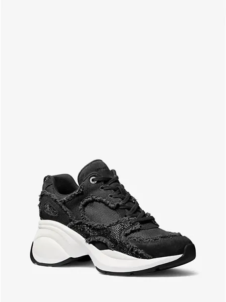 Zuma Embellished Frayed Mixed-Media Trainer