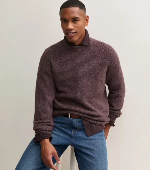 Only & Sons Men's Dark Purple Boucle Knit Raglan Sleeve Jumper