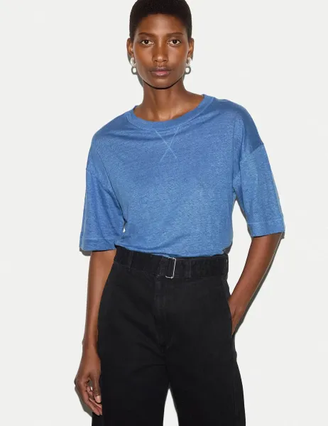 Jigsaw Pure Linen T-Shirt Blue