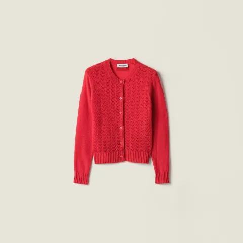 Lace-effect cashmere cardigan