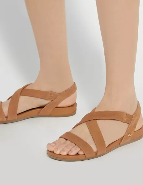 Dune London Leather Flat Sandals Camel