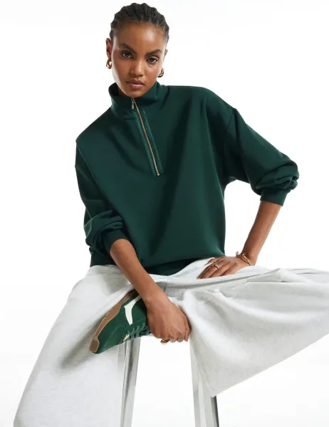 River Island Funnel Neck Zip Up Relaxed Sweatshirt