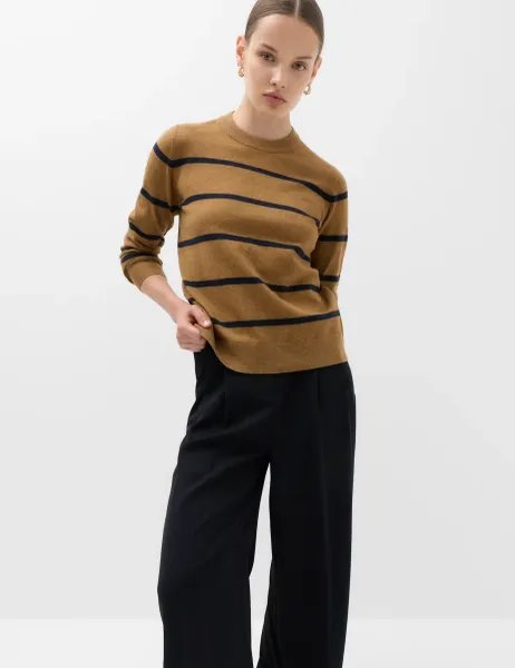 Marks & Spencer Air-Yarn Striped Crew Neck Jumper Caramel Mix