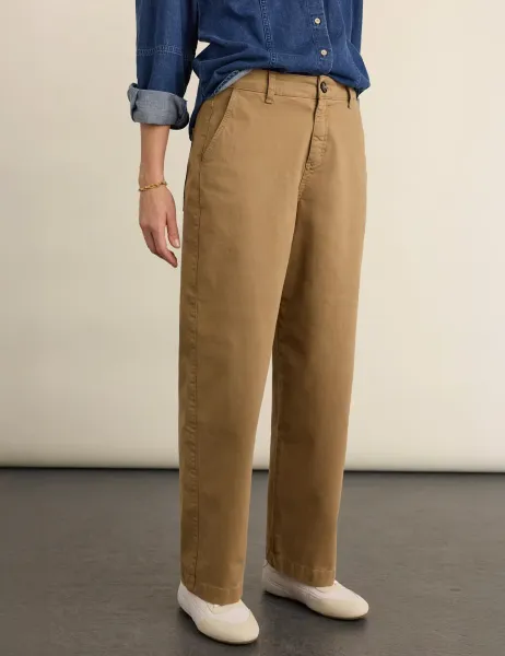 BAUKJEN Cotton Rich Wide Leg Trousers Brown
