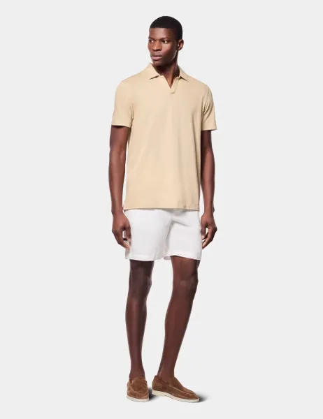 Hawes & Curtis Pure Linen Open Neck Polo Shirt Sand