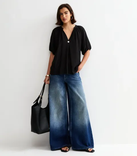 New Look Women's Off White Puff Sleeve V-Neck Blouse