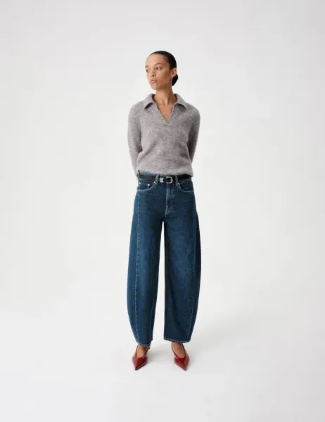 Marks & Spencer Mid Rise Barrel Leg Jeans Dark Indigo