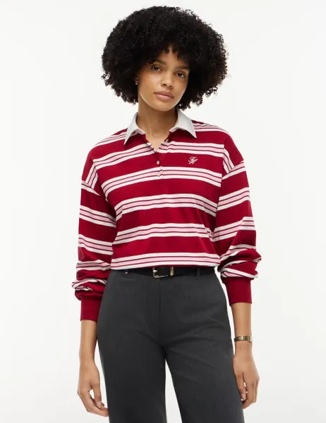 Tommy Hilfiger Pure Cotton Striped Rugby Shirt Red Mix