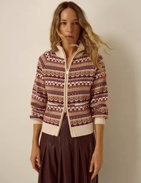 Monsoon Fair Isle Collared Cardigan Ivory Mix