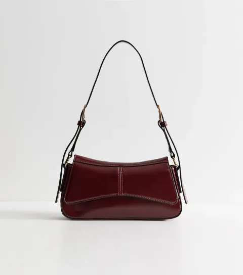 New Look Dark Burgundy Faux Patent Leather Prue Bag