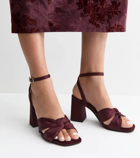 Women's Dark Burgundy Satin Knot Strap Platform Sandals Vegan