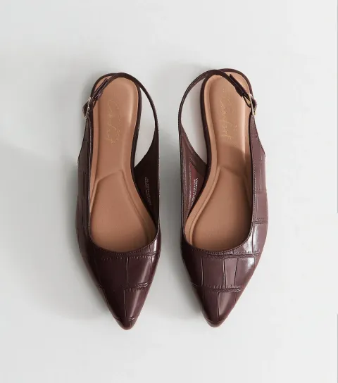 Women's Dark Burgundy Crocodile Embossed Faux Leather Slingback Pumps Vegan