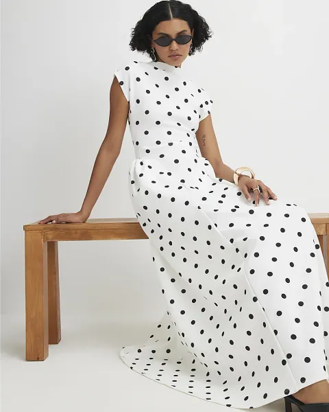 River Island Short Sleeve Polka Dot Maxi Dress