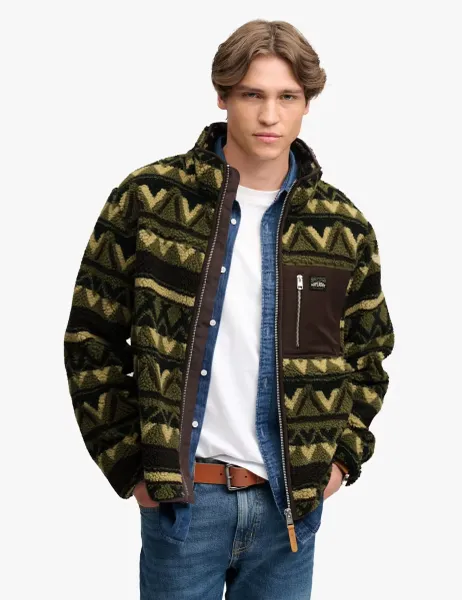 Superdry & Co Abstract Zip Up Fleece Green Mix