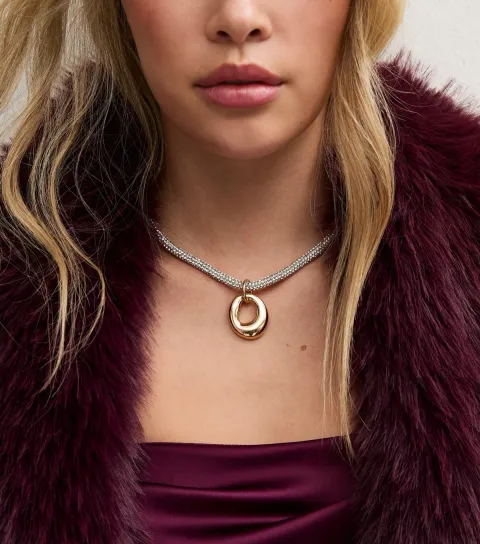 New Look Gold Tone Chunky Diamante Rope Oval Pendant Necklace
