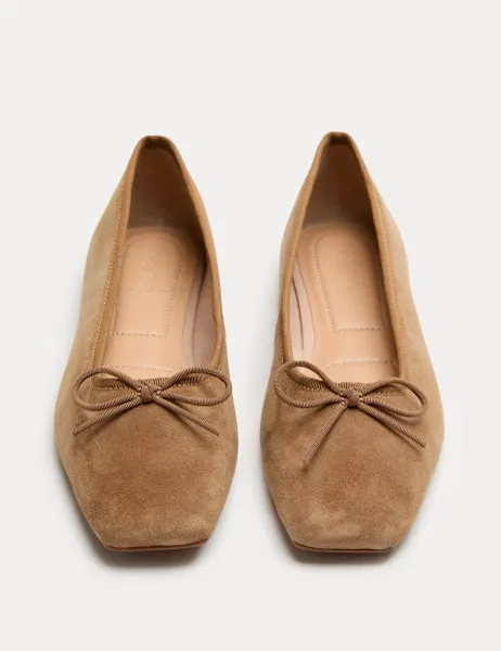 Marks & Spencer Suede Flat Square Toe Ballet Pumps Camel