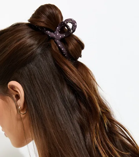 Brown Polka Dot Knot Top Hair Claw Clip