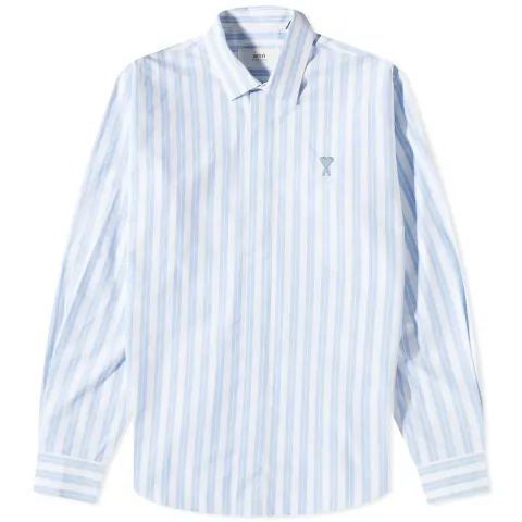 AMI Tonal Heart Striped Shirt