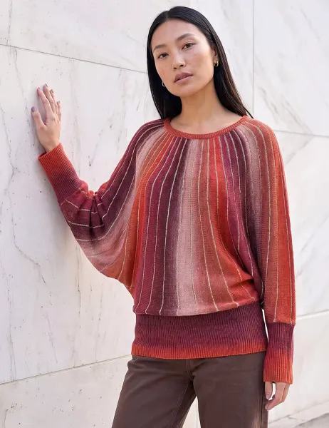 Roman Space Dyed Slash Neck Batwing Sleeve Jumper Orange Mix