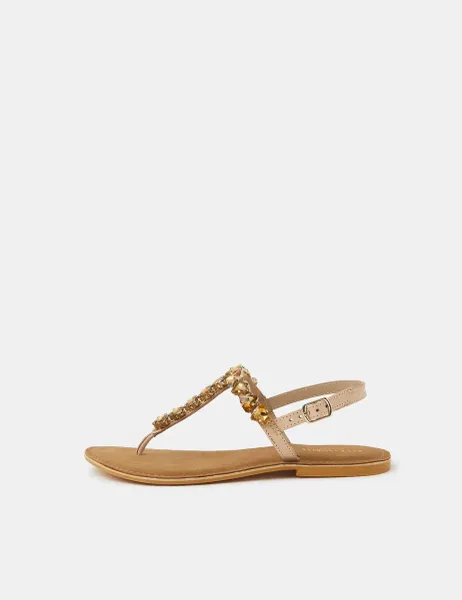 Accessorize Embellished Ankle Strap Flat Sandals Gold
