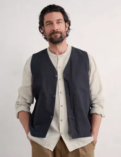 Seasalt Cornwall Pure Cotton Waistcoat Navy