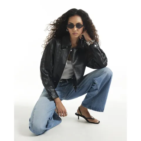 River Island Faux Leather Zip Through Jacket