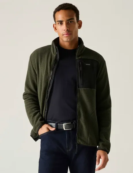 Frankie Borg Funnel Neck Zip Up Fleece Khaki