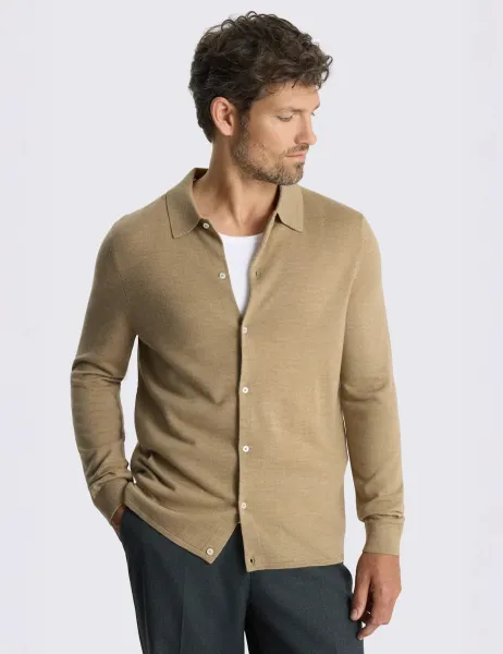 Moss Merino Wool Rich Knitted Shirt Camel