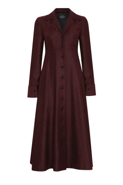 Lalage Beaumont Eleanor Dress in Burgundy Donegal