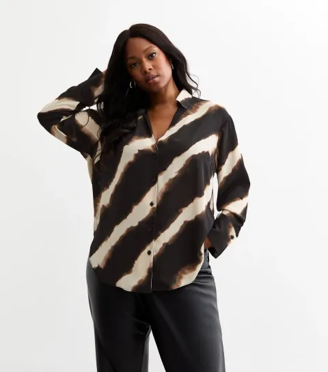 Women's Plus Size Black Blurry Stripe Shirt Curves
