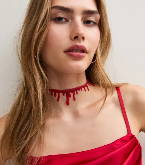 New Look Bright Red Halloween Blood Choker Necklace