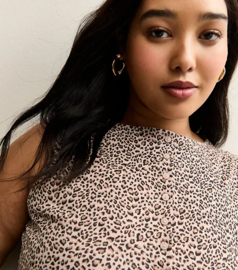 Women's Plus Size Brown Leopard Print Button Through Ribbed Tank Top Curves