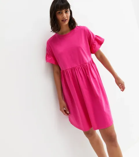 New Look Women's Bright Pink Frill Mini Smock Dress