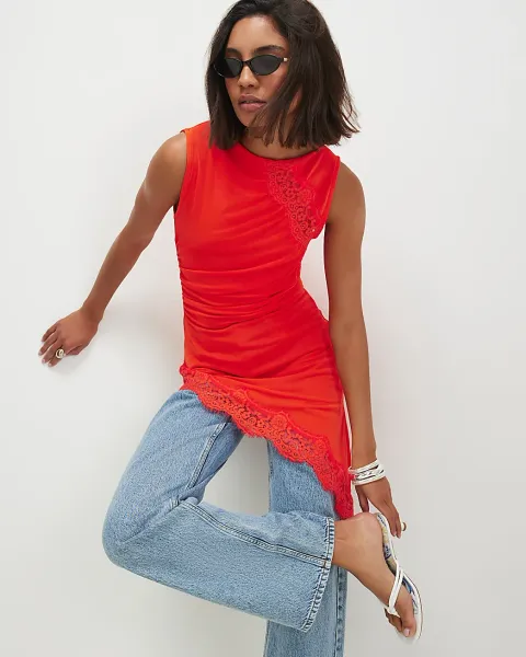 River Island Lace Trim Asymmetric Tunic Top