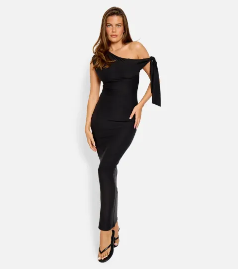 Public Desire Women's Black Jersey Fallen Shoulder Maxi Dress