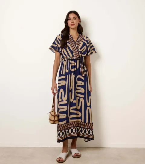 Women's Navy Abstract Print Dress