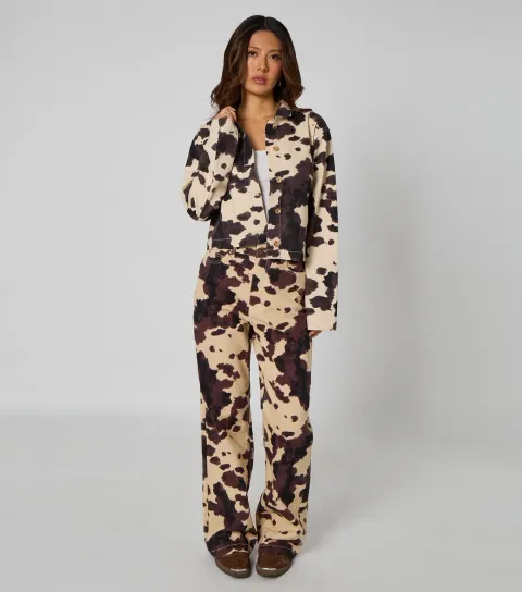 Women's Cream Cow Print Jacket
