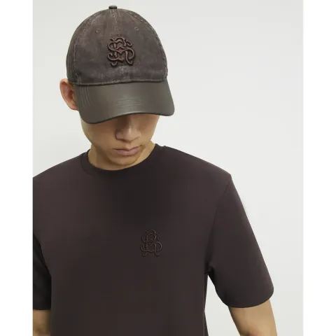 River Island Burgundy Slim Fit Cotton Embroidered T-Shirt
