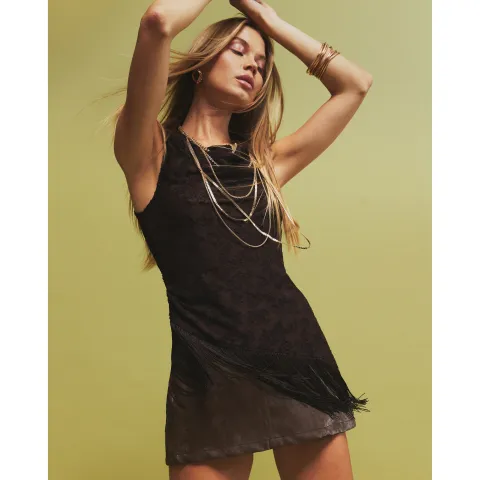 River Island Burnout Devore Fringe Top