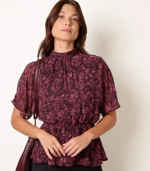 Blue Vanilla Women's Multicolour Shirred Waist Floral Top